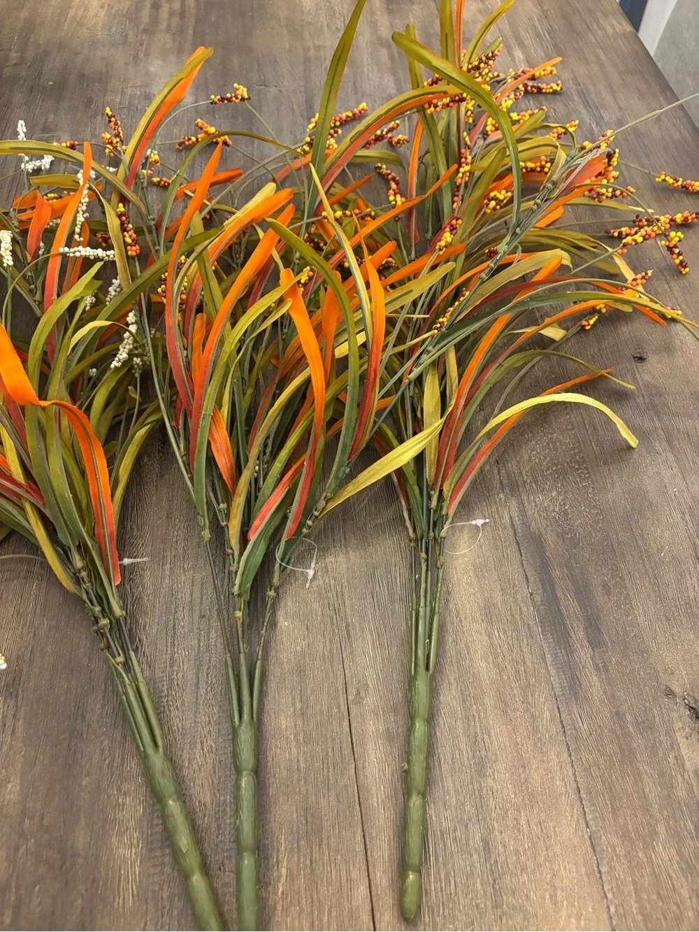 Orange & Green (2) and White (2) Leaf & Berry Bush - Fall Stems